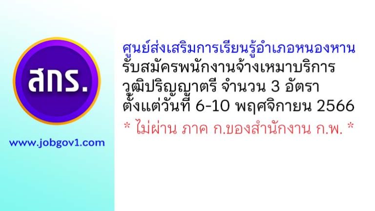 ศูนย์ส่งเสริมการเรียนรู้อำเภอหนองหาน รับสมัครพนักงานจ้างเหมาบริการ 3 อัตรา