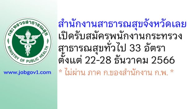 สำนักงานสาธารณสุขจังหวัดเลย รับสมัครพนักงานกระทรวงสาธารณสุขทั่วไป 33 อัตรา
