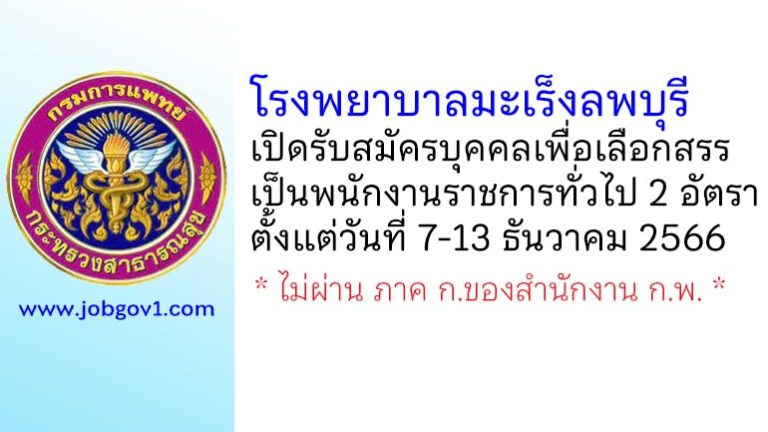 โรงพยาบาลมะเร็งลพบุรี รับสมัครบุคคลเพื่อเลือกสรรเป็นพนักงานราชการทั่วไป 2 อัตรา