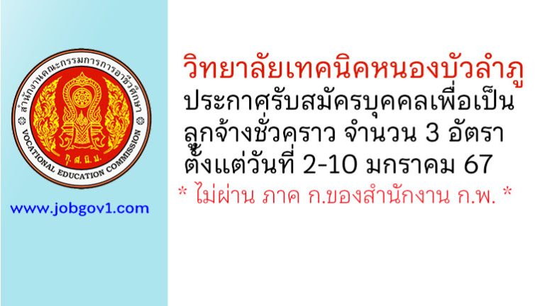 วิทยาลัยเทคนิคหนองบัวลำภู รับสมัครบุคคลเพื่อเป็นลูกจ้างชั่วคราว 3 อัตรา