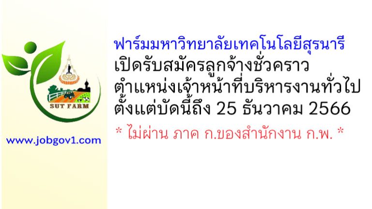 ฟาร์มมหาวิทยาลัยเทคโนโลยีสุรนารี รับสมัครลูกจ้างชั่วคราว ตำแหน่งเจ้าหน้าที่บริหารงานทั่วไป