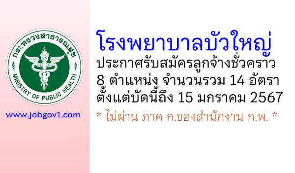 โรงพยาบาลบัวใหญ่ รับสมัครลูกจ้างชั่วคราว 14 อัตรา