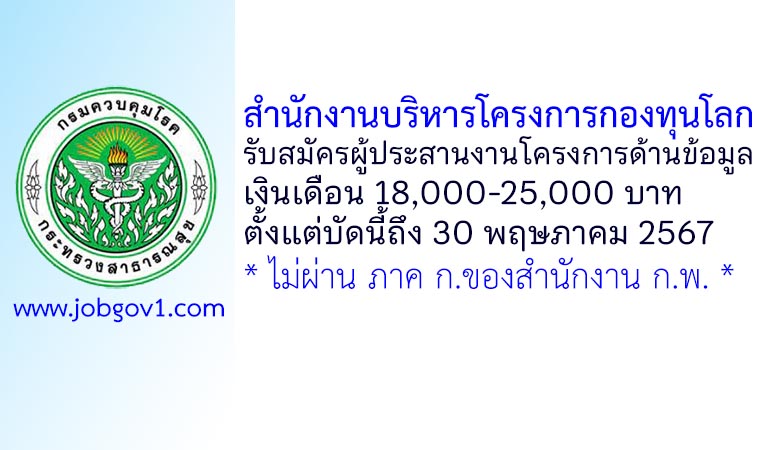 สำนักงานบริหารโครงการกองทุนโลก รับสมัครผู้ประสานงานโครงการด้านข้อมูล