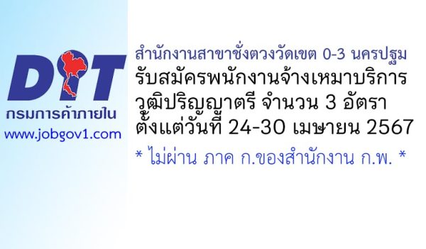 สำนักงานสาขาชั่งตวงวัดเขต 0-3 นครปฐม รับสมัครพนักงานจ้างเหมาบุคลากรภายนอก 3 อัตรา