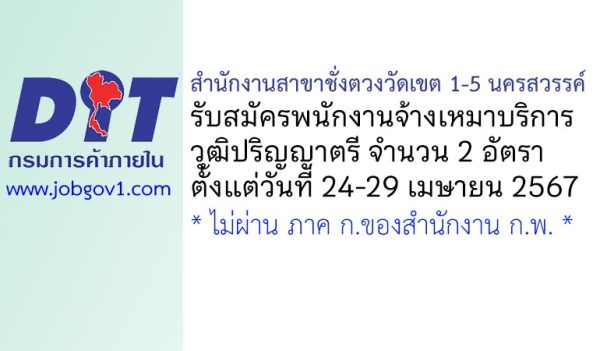 สำนักงานสาขาชั่งตวงวัดเขต 1-5 นครสวรรค์ รับสมัครพนักงานจ้างเหมาบริการ 2 อัตรา