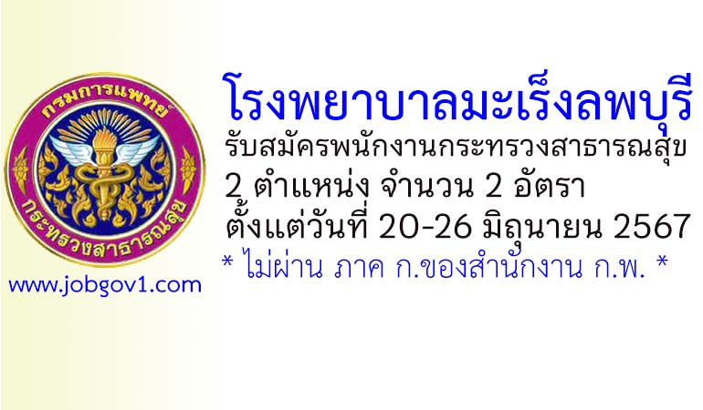 โรงพยาบาลมะเร็งลพบุรี รับสมัครพนักงานกระทรวงสาธารณสุขทั่วไป 2 อัตรา