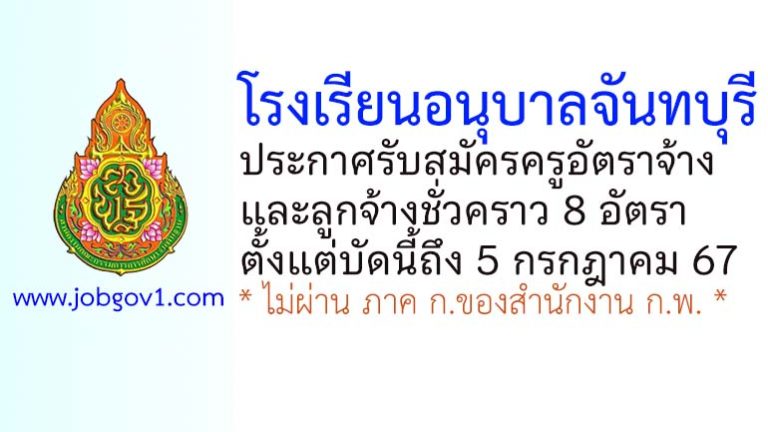โรงเรียนอนุบาลจันทบุรี รับสมัครครูอัตราจ้าง และลูกจ้างชั่วคราว 8 อัตรา