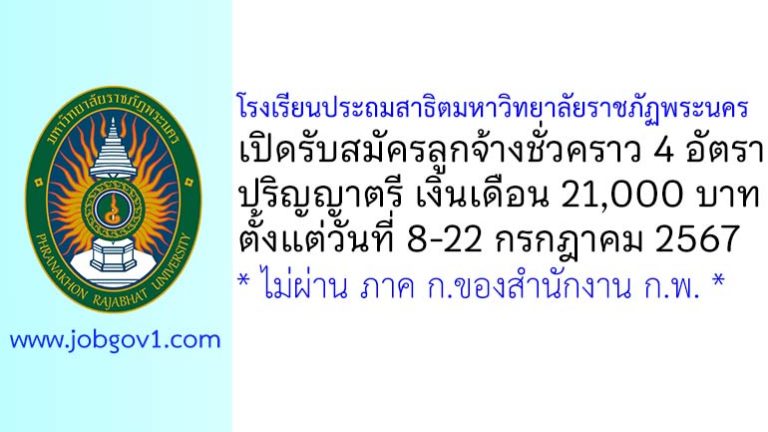 โรงเรียนประถมสาธิต มหาวิทยาลัยราชภัฏพระนคร รับสมัครลูกจ้างชั่วคราว 4 อัตรา