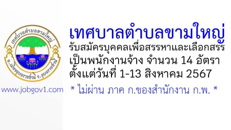 เทศบาลตำบลขามใหญ่ รับสมัครบุคคลเพื่อสรรหาและเลือกสรรเป็นพนักงานจ้าง 14 อัตรา