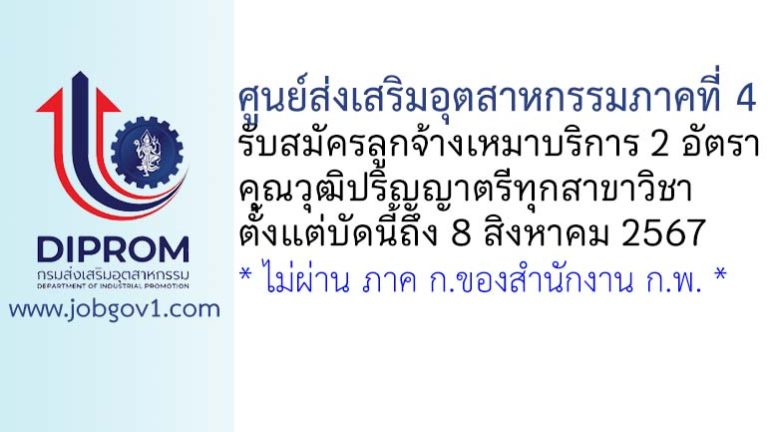 ศูนย์ส่งเสริมอุตสาหกรรมภาคที่ 4 รับสมัครลูกจ้างเหมาบริการ 2 อัตรา