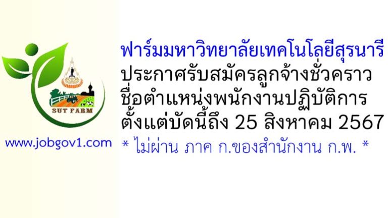 ฟาร์มมหาวิทยาลัยเทคโนโลยีสุรนารี รับสมัครลูกจ้างชั่วคราว ตำแหน่งพนักงานปฏิบัติการ
