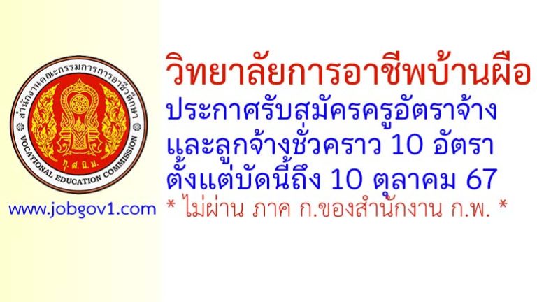 วิทยาลัยการอาชีพบ้านผือ รับสมัครครูอัตราจ้าง และลูกจ้างชั่วคราว 10 อัตรา