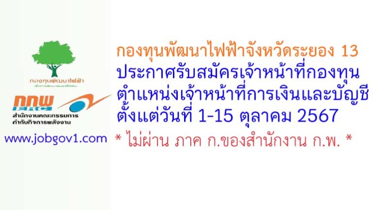 กองทุนพัฒนาไฟฟ้าจังหวัดระยอง 13 รับสมัครเจ้าหน้าที่กองทุน ตำแหน่งเจ้าหน้าที่การเงินและบัญชี