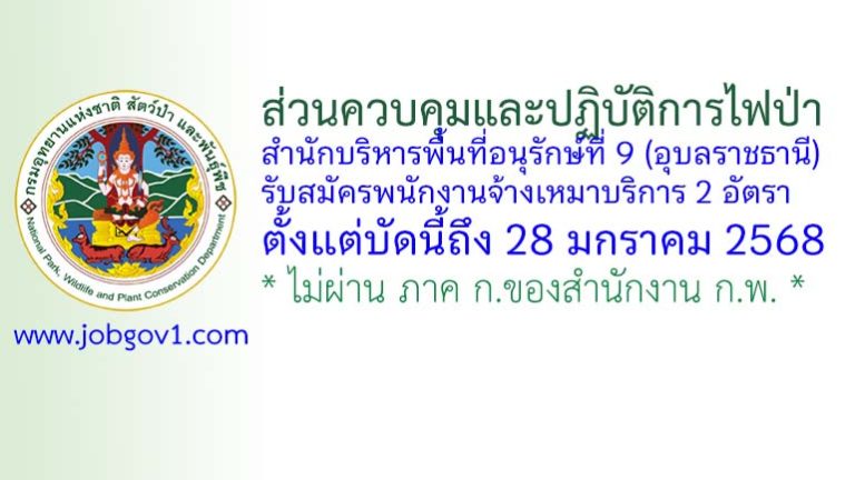 ส่วนควบคุมและปฏิบัติการไฟป่า สำนักบริหารพื้นที่อนุรักษ์ที่ 9 (อุบลราชธานี) รับสมัครพนักงานจ้างเหมาบริการ 2 อัตรา