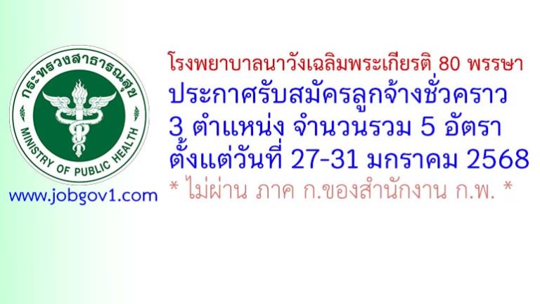 โรงพยาบาลนาวังเฉลิมพระเกียรติ 80 พรรษา รับสมัครลูกจ้างชั่วคราว 5 อัตรา
