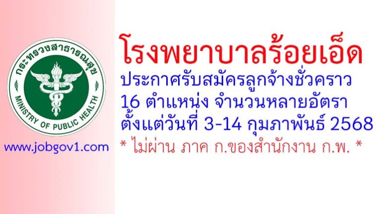โรงพยาบาลร้อยเอ็ด รับสมัครลูกจ้างชั่วคราว 16 ตำแหน่ง จำนวนหลายอัตรา