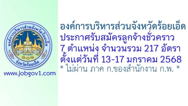 องค์การบริหารส่วนจังหวัดร้อยเอ็ด รับสมัครลูกจ้างชั่วคราว 217 อัตรา