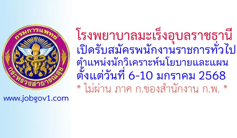 โรงพยาบาลมะเร็งอุบลราชธานี รับสมัครพนักงานราชการทั่วไป ตำแหน่งนักวิเคราะห์นโยบายและแผน