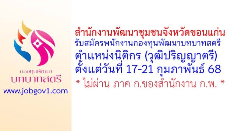 สำนักงานพัฒนาชุมชนจังหวัดขอนแก่น รับสมัครพนักงานกองทุนพัฒนาบทบาทสตรี ตำแหน่งนิติกร