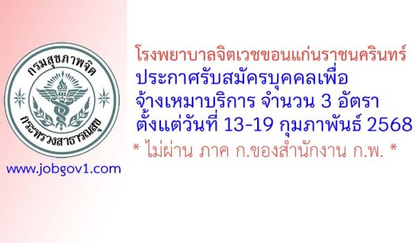 โรงพยาบาลจิตเวชขอนแก่นราชนครินทร์ รับสมัครบุคคลเพื่อจ้างเหมาบริการ 3 อัตรา