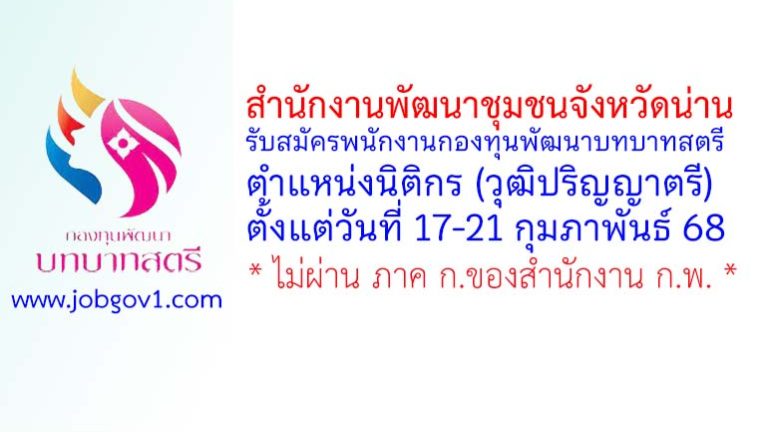 สำนักงานพัฒนาชุมชนจังหวัดน่าน รับสมัครพนักงานกองทุนพัฒนาบทบาทสตรี ตำแหน่งนิติกร