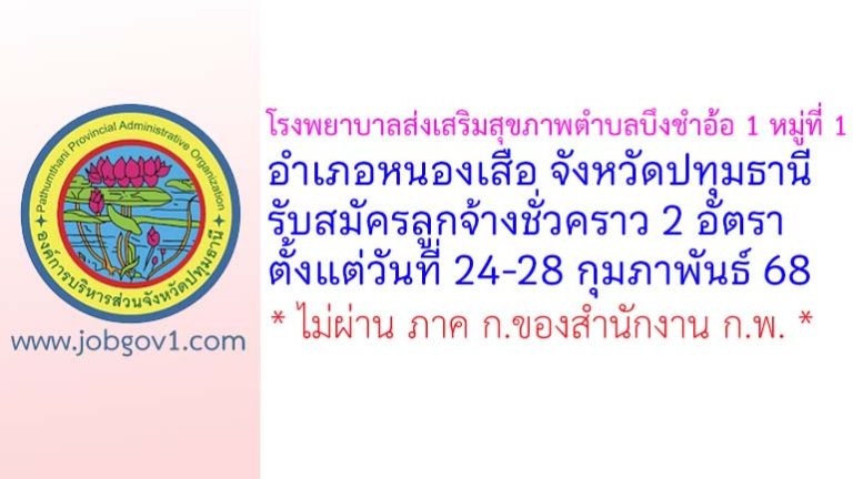 โรงพยาบาลส่งเสริมสุขภาพตำบลบึงชำอ้อ 1 หมู่ที่ 1 รับสมัครลูกจ้างชั่วคราว 2 อัตรา