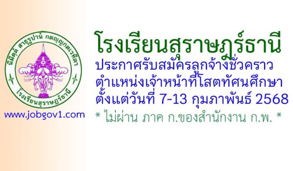 โรงเรียนสุราษฎร์ธานี รับสมัครลูกจ้างชั่วคราว ตำแหน่งเจ้าหน้าที่โสตทัศนศึกษา