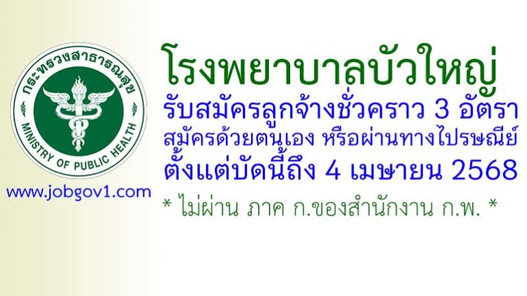 โรงพยาบาลบัวใหญ่ รับสมัครลูกจ้างชั่วคราว 3 อัตรา