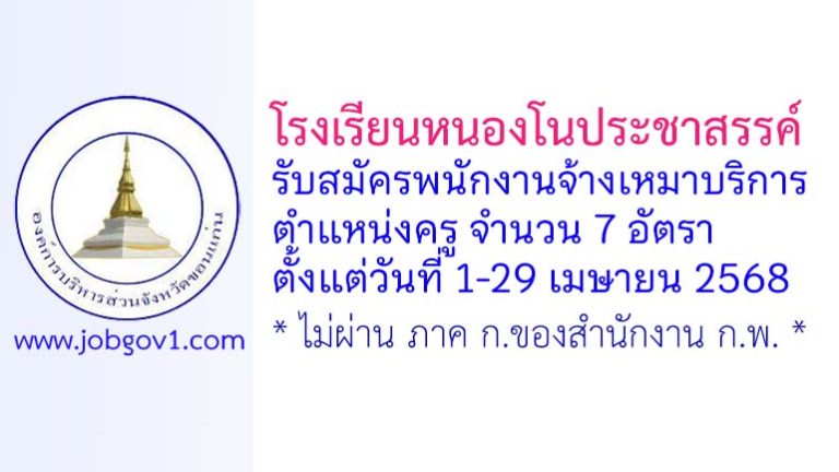 โรงเรียนหนองโนประชาสรรค์ รับสมัครพนักงานจ้างเหมาบริการ ตำแหน่งครู จำนวน 7 อัตรา