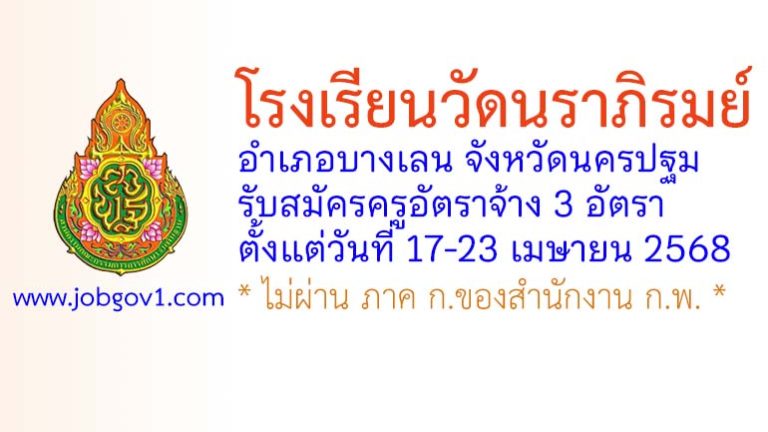 โรงเรียนวัดนราภิรมย์ รับสมัครครูอัตราจ้าง 3 อัตรา