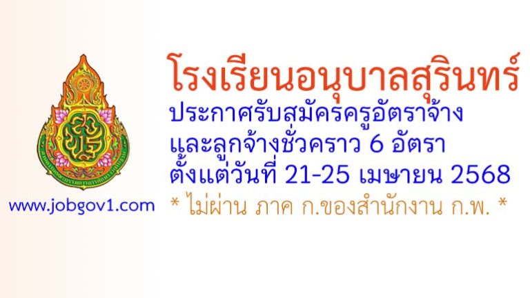 โรงเรียนอนุบาลสุรินทร์ รับสมัครครูอัตราจ้าง และลูกจ้างชั่วคราว 6 อัตรา