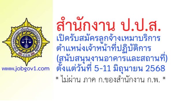สำนักงาน ป.ป.ส. รับสมัครลูกจ้างเหมาบริการ ตำแหน่งเจ้าหน้าที่ปฏิบัติการ (สนับสนุนงานอาคารและสถานที่)