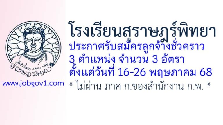 โรงเรียนสุราษฎร์พิทยา รับสมัครลูกจ้างชั่วคราว 3 อัตรา