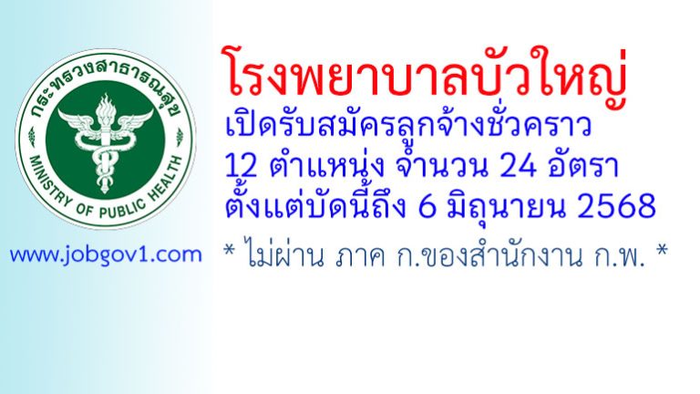 โรงพยาบาลบัวใหญ่ รับสมัครลูกจ้างชั่วคราว 12 ตำแหน่ง 24 อัตรา