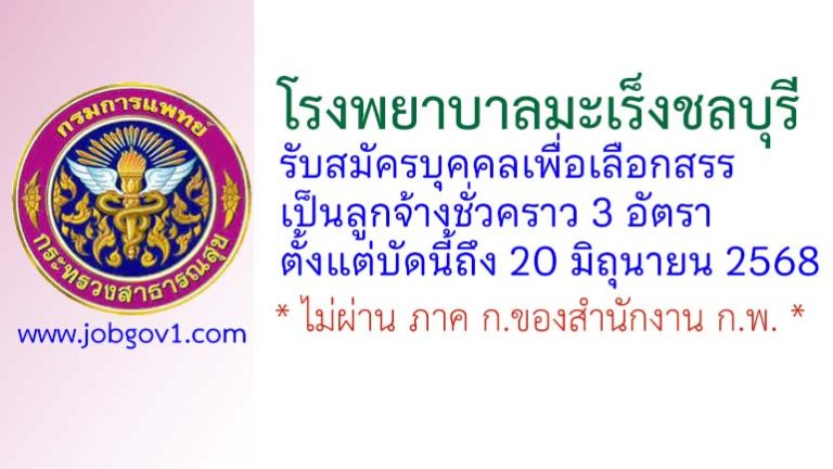 โรงพยาบาลมะเร็งชลบุรี รับสมัครบุคคลเพื่อเลือกสรรเป็นลูกจ้างชั่วคราว 3 อัตรา