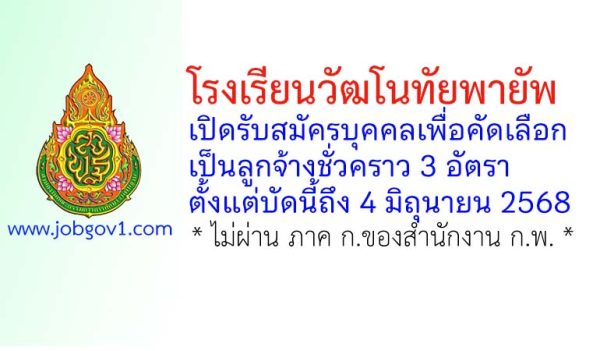 โรงเรียนวัฒโนทัยพายัพ รับสมัครลูกจ้างชั่วคราว 3 อัตรา