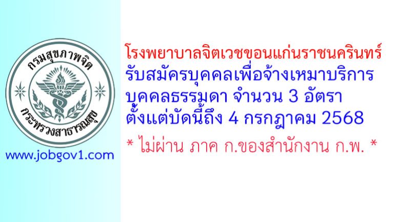 โรงพยาบาลจิตเวชขอนแก่นราชนครินทร์ รับสมัครบุคคลเพื่อจ้างเหมาบริการบุคคลธรรมดา 3 อัตรา