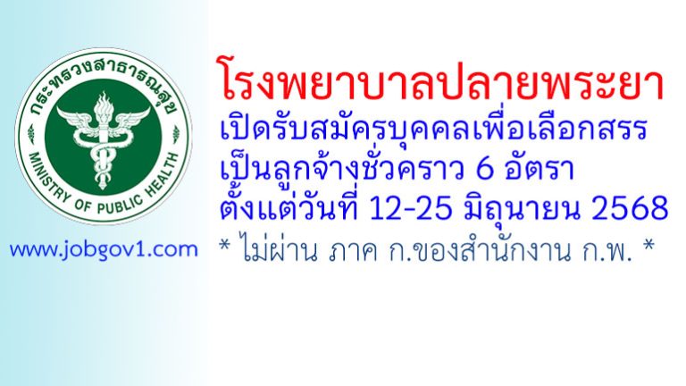 โรงพยาบาลปลายพระยา รับสมัครบุคคลเพื่อเลือกสรรเป็นลูกจ้างชั่วคราว 6 อัตรา
