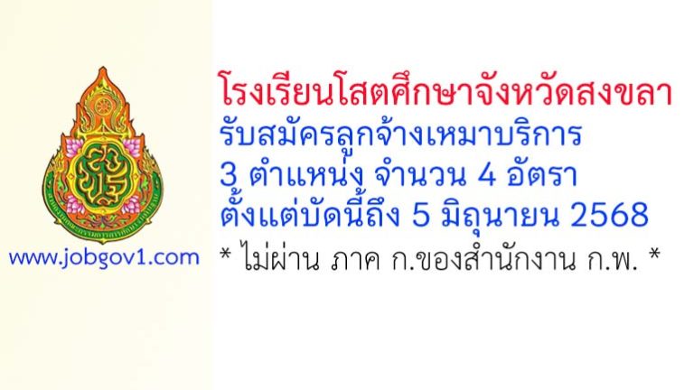 โรงเรียนโสตศึกษาจังหวัดสงขลา รับสมัครลูกจ้างเหมาบริการ 4 อัตรา