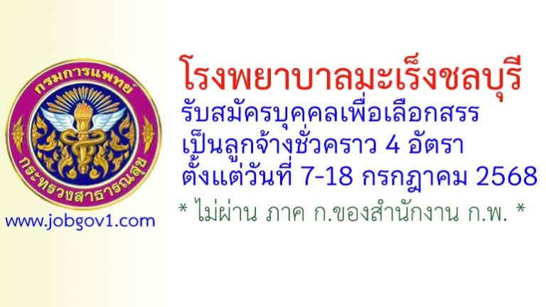 โรงพยาบาลมะเร็งชลบุรี รับสมัครบุคคลเพื่อเลือกสรรเป็นลูกจ้างชั่วคราว 4 อัตรา