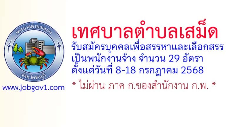 เทศบาลตำบลเสม็ด รับสมัครบุคคลเพื่อสรรหาและเลือกสรรเป็นพนักงานจ้าง 29 อัตรา