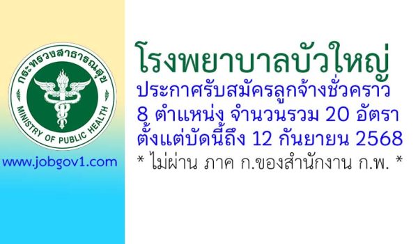 โรงพยาบาลบัวใหญ่ รับสมัครลูกจ้างชั่วคราว 20 อัตรา