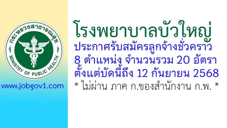 โรงพยาบาลบัวใหญ่ รับสมัครลูกจ้างชั่วคราว 20 อัตรา
