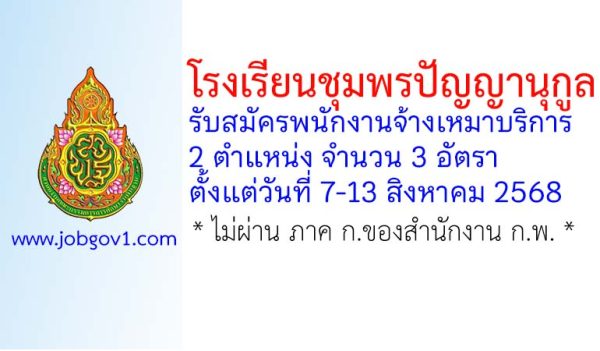 โรงเรียนชุมพรปัญญานุกูล รับสมัครพนักงานจ้างเหมาบริการ 3 อัตรา