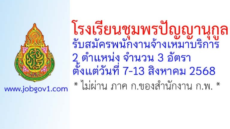 โรงเรียนชุมพรปัญญานุกูล รับสมัครพนักงานจ้างเหมาบริการ 3 อัตรา
