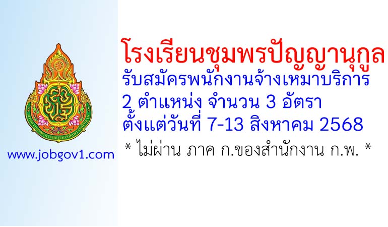 โรงเรียนชุมพรปัญญานุกูล รับสมัครพนักงานจ้างเหมาบริการ 3 อัตรา