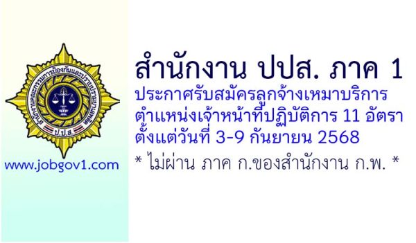 สำนักงาน ปปส. ภาค 1 รับสมัครลูกจ้างเหมาบริการ 11 อัตรา