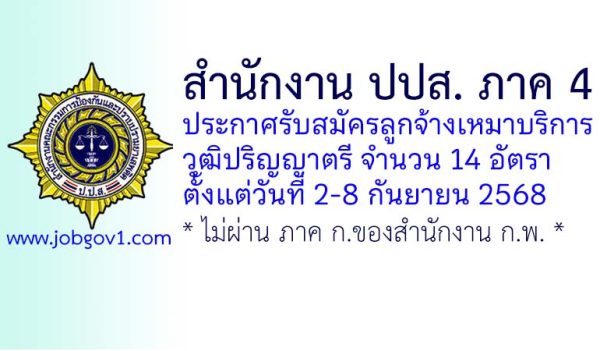 สำนักงาน ปปส. ภาค 4 รับสมัครลูกจ้างเหมาบริการบุคคลธรรมดา จำนวน 14 อัตรา