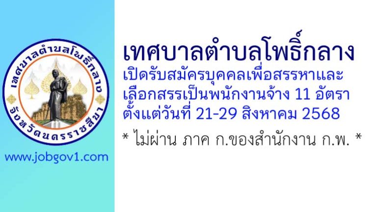 เทศบาลตำบลโพธิ์กลาง รับสมัครบุคคลเพื่อสรรหาและเลือกสรรเป็นพนักงานจ้าง 11 อัตรา
