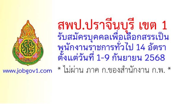 สพป.ปราจีนบุรี เขต 1 รับสมัครบุคคลเพื่อเลือกสรรเป็นพนักงานราชการทั่วไป 14 อัตรา